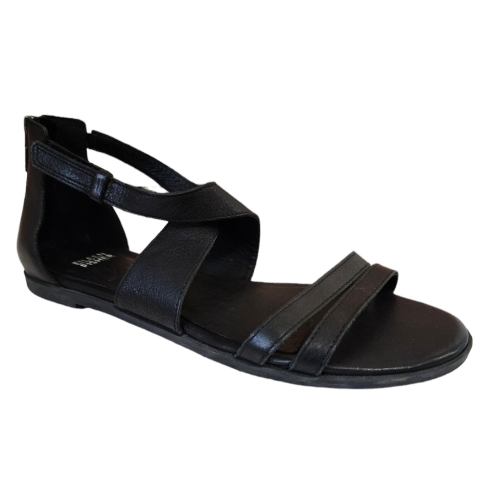 Eileen Fisher Cici Black Strappy leather Open Toe sandal Summer Vacation Casual